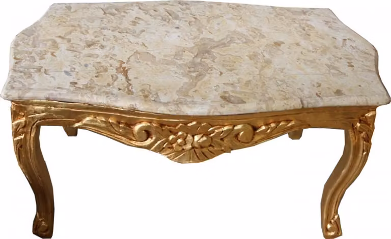Casa Padrino Tavolino barocco oro con piano in marmo color crema 99 x 63 cm - Edizione limitata