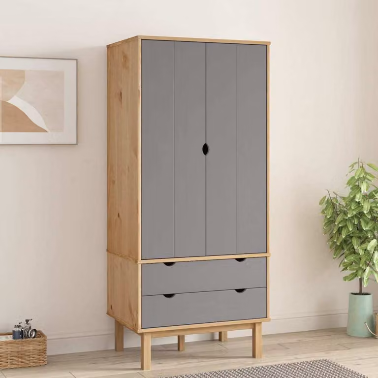 vidaXL Armadio OTTA Brown&Grey 76,5x53x172 cm in legno di pino massiccio - Armadio - Armadi - Guardaroba - Armadio in legno