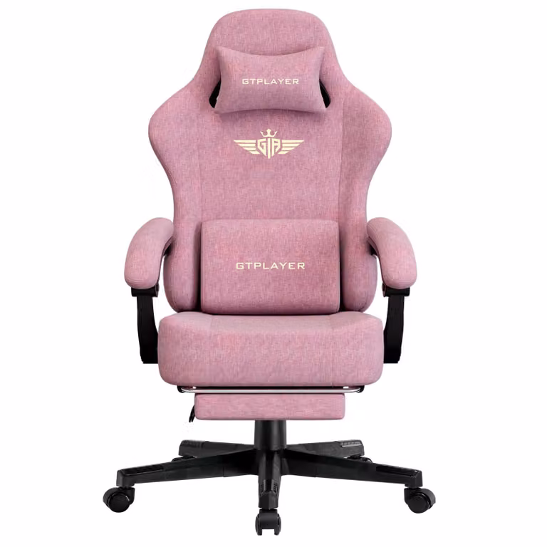 GTPLAYER sedia da gioco Poltrona da gioco ergonomica Sedia da scrivania Sedia da ufficio con superficie in tessuto Cuscino di seduta a molla, braccioli di collegamento, con poggiapiedi