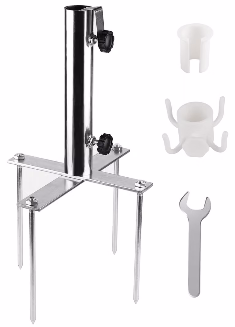 Supporto per ombrellone regolabile - Picchetto da terra - Ancoraggio per sabbia - Base per ombrellone - Gancio appendioggetti - Diametro 29-41 mm
