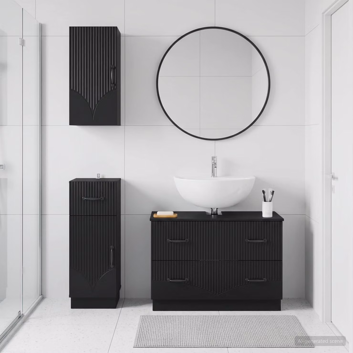 Set di armadietti da bagno vidaXL HOORN in 3 pezzi nero opaco con mobile lavabo e pensili sospesi