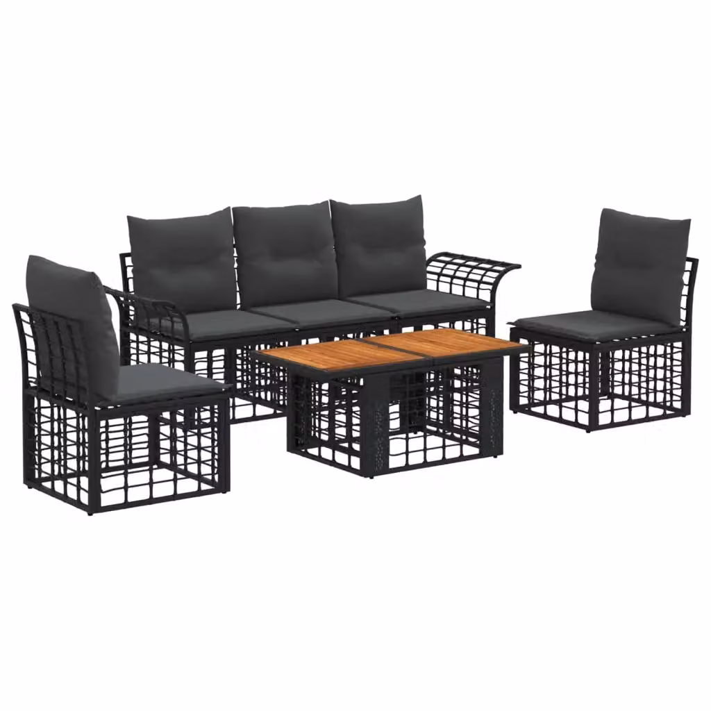 Set da giardino vidaXL in polyrattan composto da 6 pezzi con divani e tavolino, colori nero e grigio scuro – 2
