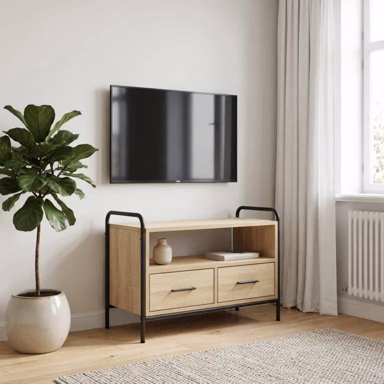 Mobile TV vidaXL in legno ingegnerizzato e metallo, colore Rovere Sonoma, L 67,5 cm x P 33 cm x H 50 cm