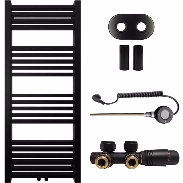 CERANO - Set di radiatori da bagno Franko - riscaldamento combinato, asta Wi-Fi - attacco centrale da 50 mm - 392 W - nero opaco - 1200 x 500 mm