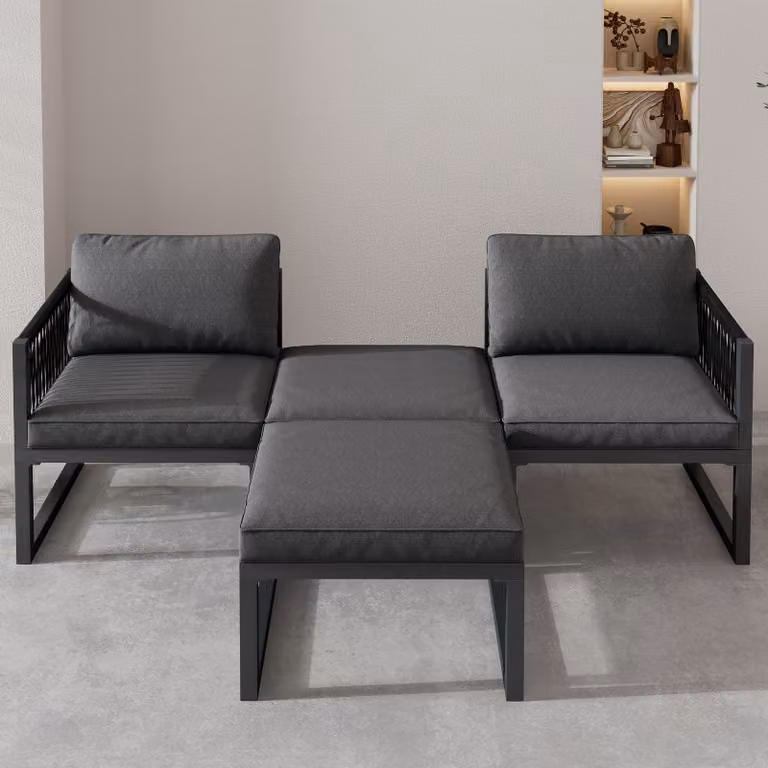 Set da giardino MODFU 2 divani 2 poggiapiedi Varie combinazioni Alluminio regolabile Grigio scuro