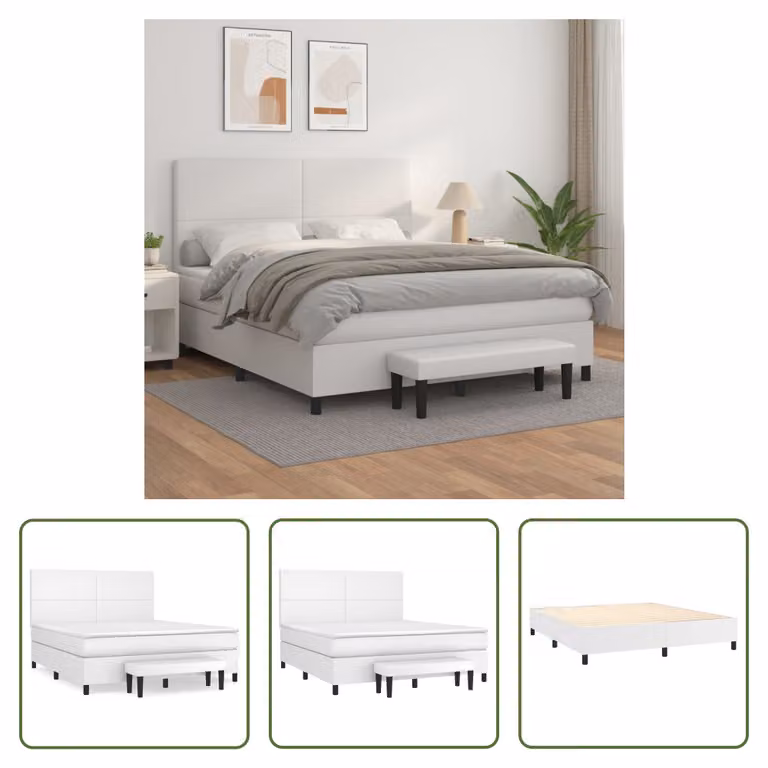 The Living Store Letto a molle insacchettate con materasso bianco 160x200 cm in Pelle finta
