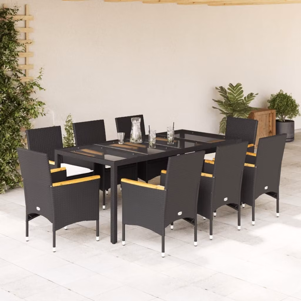 Maison Exclusive - Set da Pranzo da Giardino 9 pz con Cuscini Polyrattan e Vetro