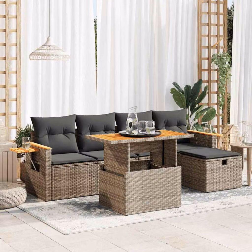 Maison Exclusive - Set da giardino 6 pezzi con cuscini Grigio Poly Rattan