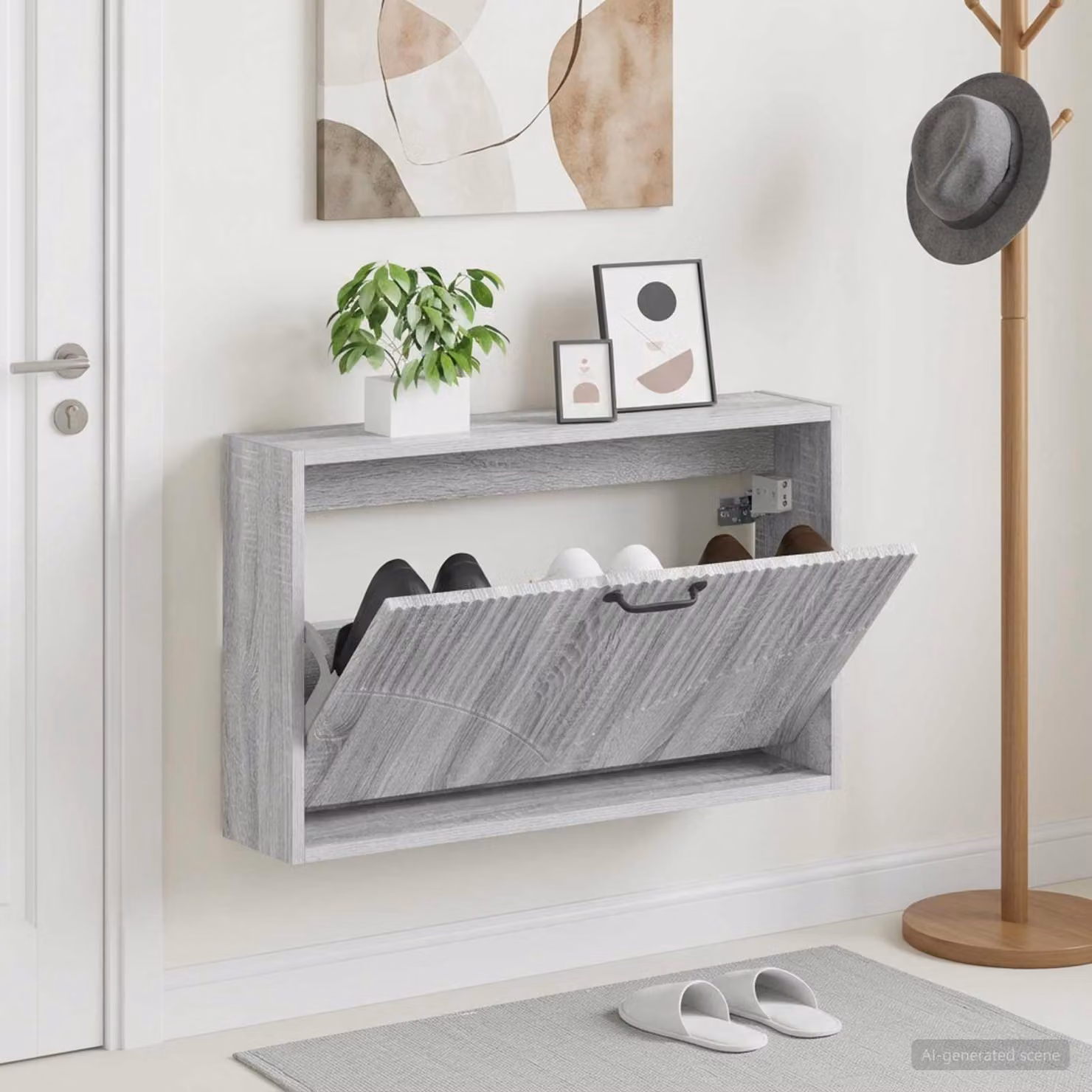 vidaXL Mobiletto per Scarpe da Muro HOORN Moderno con Scomparti Basculanti, L: 71 cm, P: 17 cm, H: 43 cm