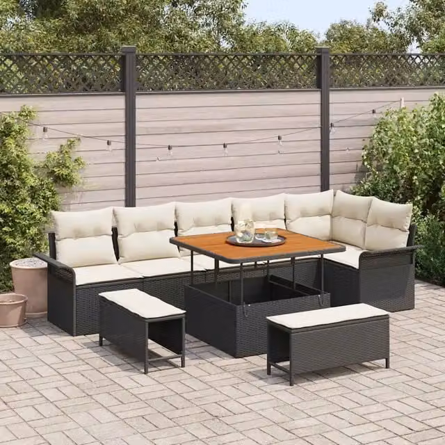 Set Divano da Giardino 9 pz 8-Numero di posti Nero 3364095