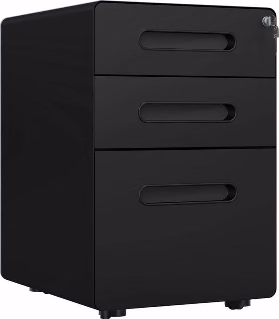 Cassettiera su ruote 39x48x59 cm in acciaio nero， 3 cassetti con serratura