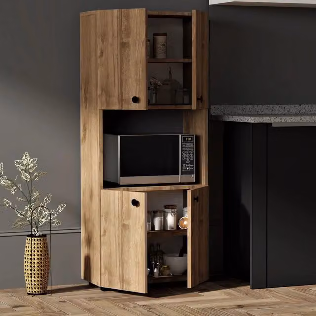 Madia DMORA Sestu, Credenza Moderna in Legno Marrone, L: 60 cm, P: 31 cm, H: 140 cm