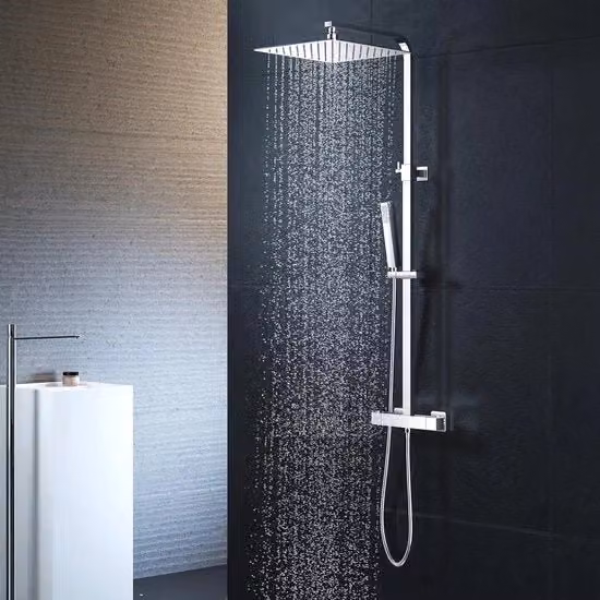 Douchekraan con termostato doccia a pioggia - set completo - chiusura quadrata cromata - acciaio inox 304