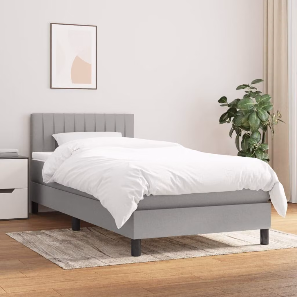 The Living Store Letto a molle con materasso grigio chiaro 100x200 cm in tessuto