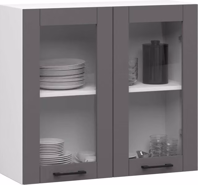 Vetrina da cucina sospesa AKORD Furniture Factory con ante in vetro, colore bianco e grigio grafite, L 80 cm x P 30,5 cm x H 72 cm