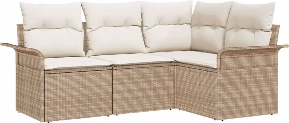 Set Divano da Giardino con cuscino 4 pcs Beige polyrattan
