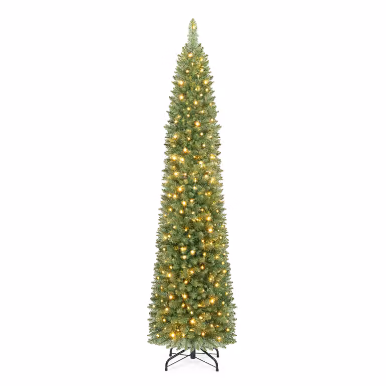 Costway Albero di natale slim artificiale 183 cm con luci incorporati, Albero natale stretto christmas tree ignifugo