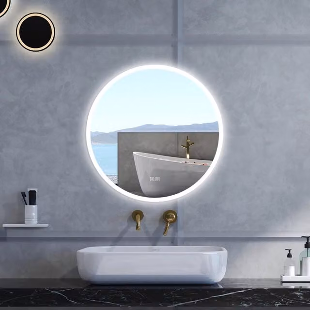 Specchio da bagno rotondo Aica Italy con retroilluminazione LED, funzione antifog, Bluetooth e 3 colori di luce, diametro: 70 cm
