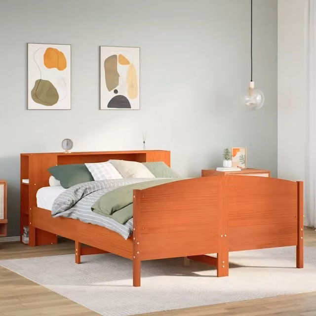 Letto Libreria senza Materasso Marrone Cera 140x200 cm in Pino 3323067
