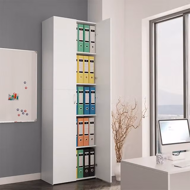 Armadio da ufficio e archivio vidaXL bianco con ante a battente e ripiani regolabili in legno MDF L: 60 cm, P: 32 cm, H: 190 cm – 1