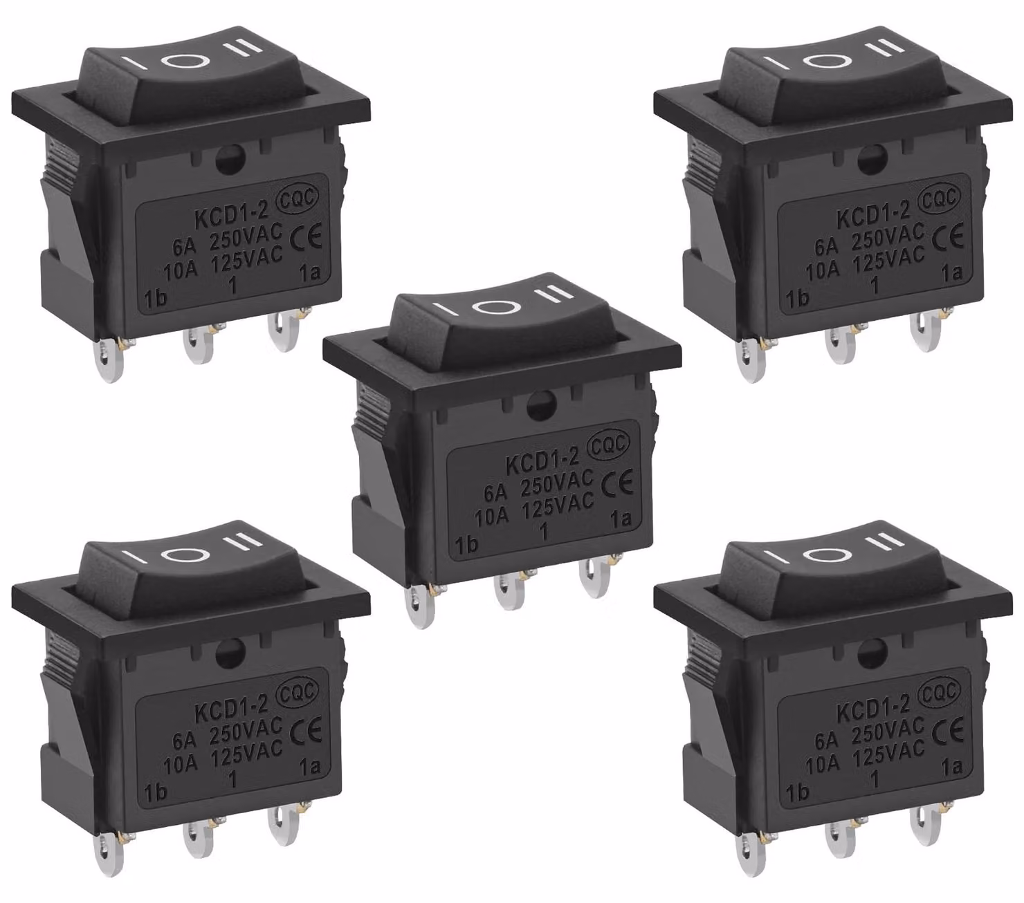 Interruttore a levetta SPDT, 3 posizioni (ON-OFF-ON), 6A/250V, confezione da 5 pezzi, colore nero