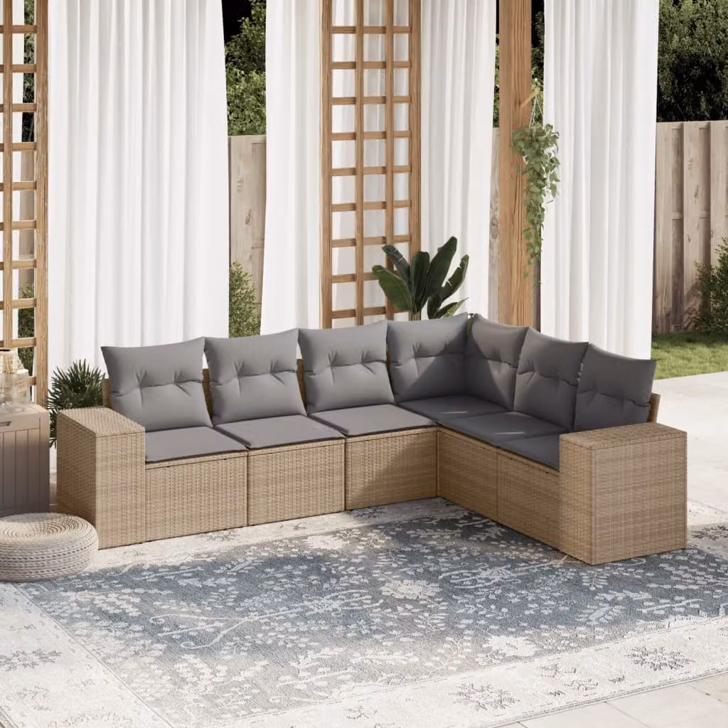 Set Divano da Giardino L-Shape vidaXL in Polyrattan con Cuscini Beige e Struttura in Metallo per Esterno e Terrazzo, 6 Pezzi – 1