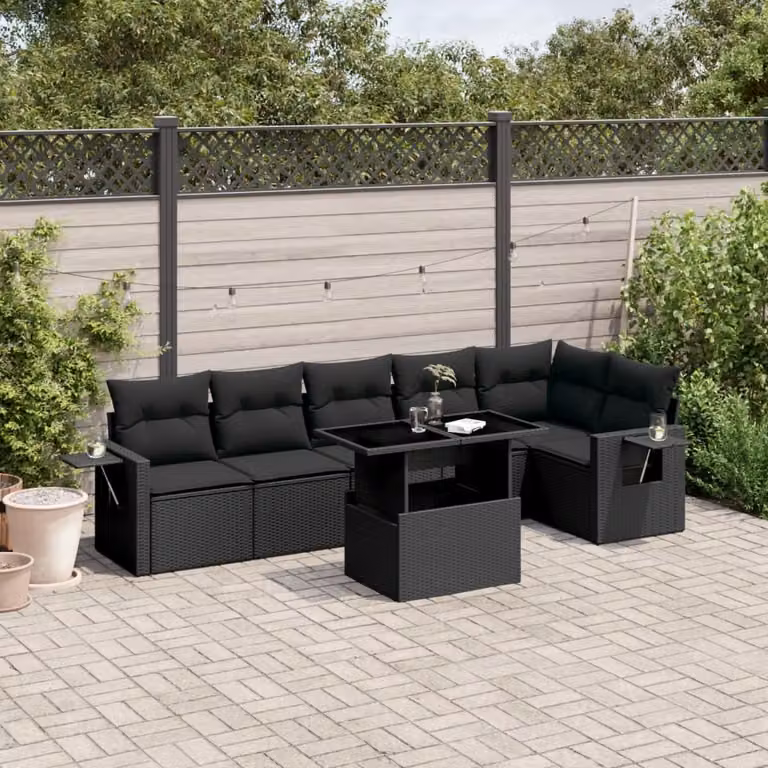 Maison Exclusive - Set Divani da Giardino con Cuscini 7pz Nero Polyrattan