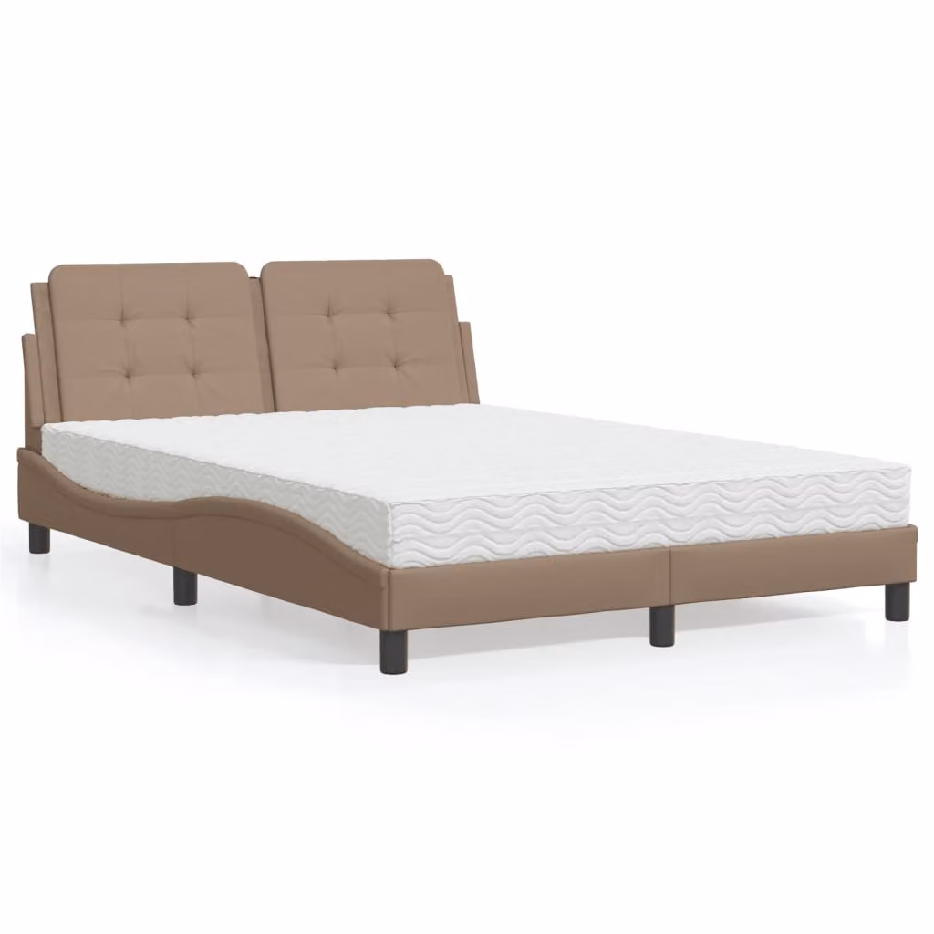 Letto con Materasso Zadar vidaXL in Similpelle Cappuccino, L/P/H: 140 x 200 x 145 cm