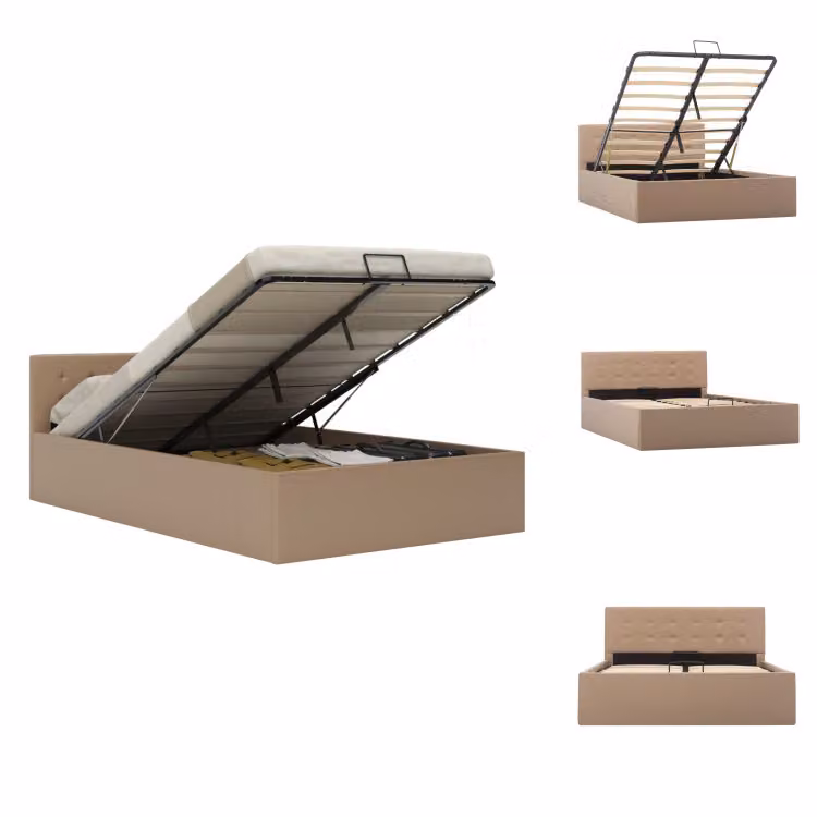 vidaXL Letto contenitore idraulico cappuccino-marrone in Pelle finta 120×200 cm - Letti & strutture letto