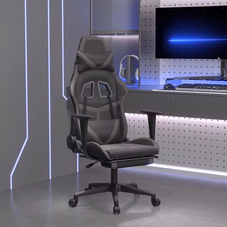 Sedia da Gaming vidaXL con Poggiapiedi, Rivestimento in Similpelle, Nero e Grigio