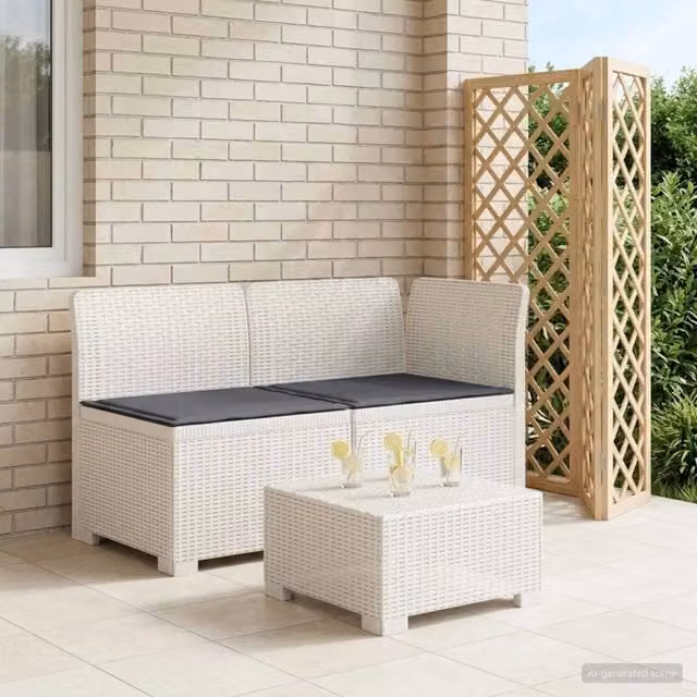 Divano da giardino a 2 posti vidaXL con cuscini in stile rattan moderno, resistente alle intemperie, grigio e bianco – 1