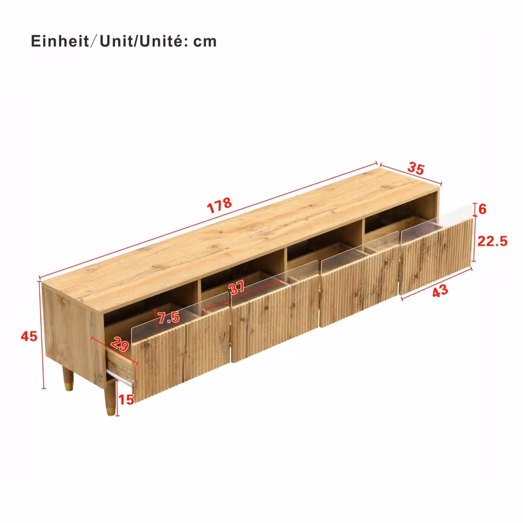 Mobile TV REDOM in MDF effetto legno marrone con 4 cassetti, L/P/H: 178 x 35 x 45 cm – 2