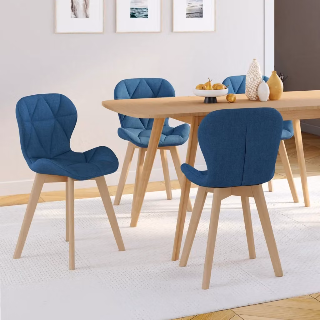 Set di 4 sedie ROBINE IDMarket in tessuto blu con struttura in legno per sala da pranzo e soggiorno – 2