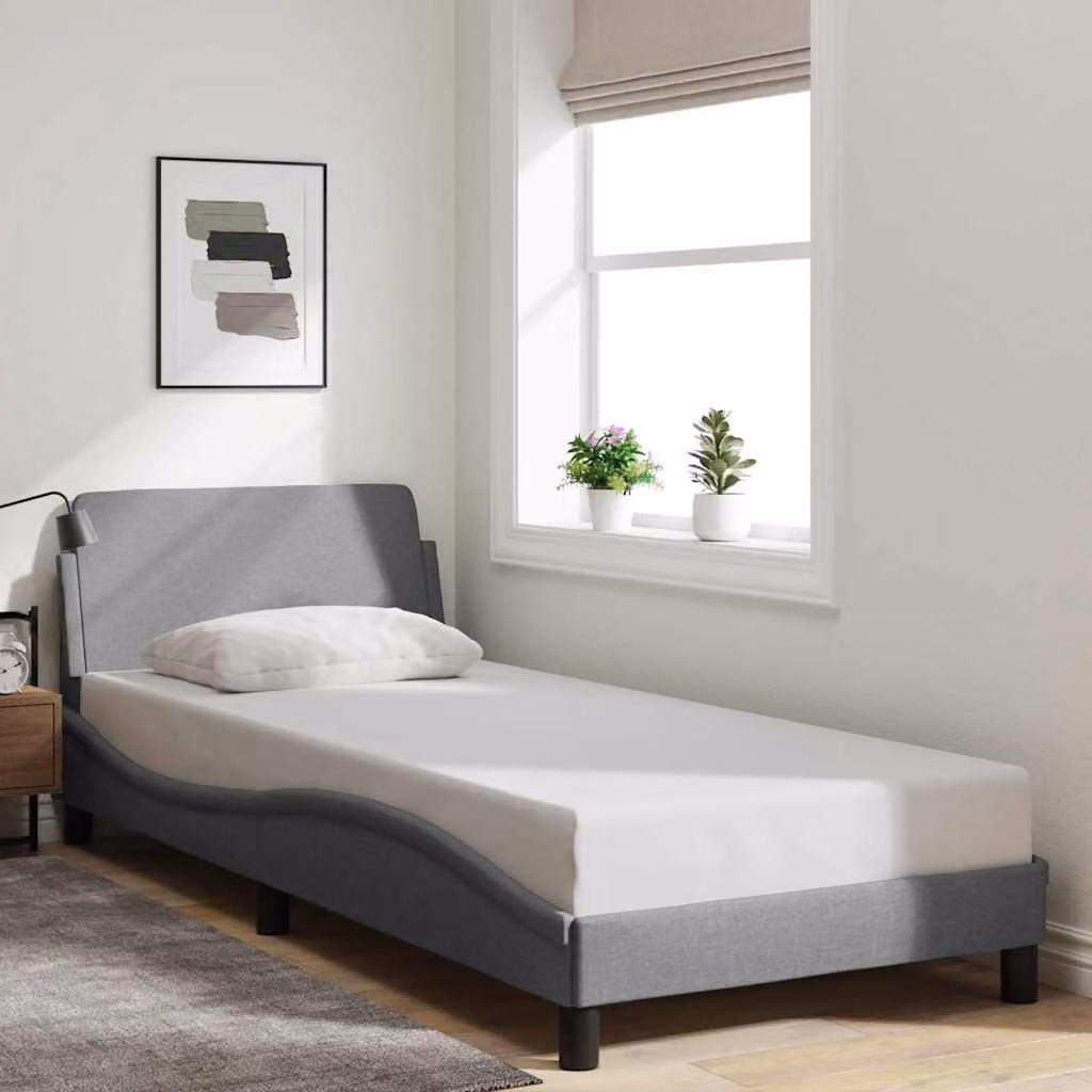 vidaXL Struttura letto Dover in tessuto Grigio con materiali misti L/P/H: 90 x 190 x 100 cm