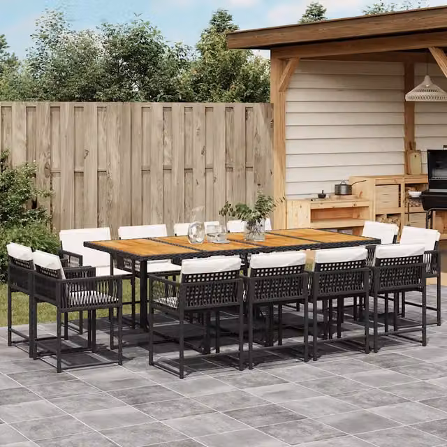 Set da pranzo da giardino vidaXL in polyrattan con tavolo in legno di acacia e 13 pezzi nero – 1