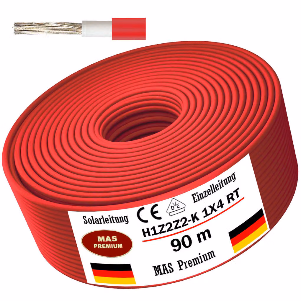 90m cavo solare cavo solare H1Z2Z2-K 4 mm² rosso fotovoltaico senza alogeni