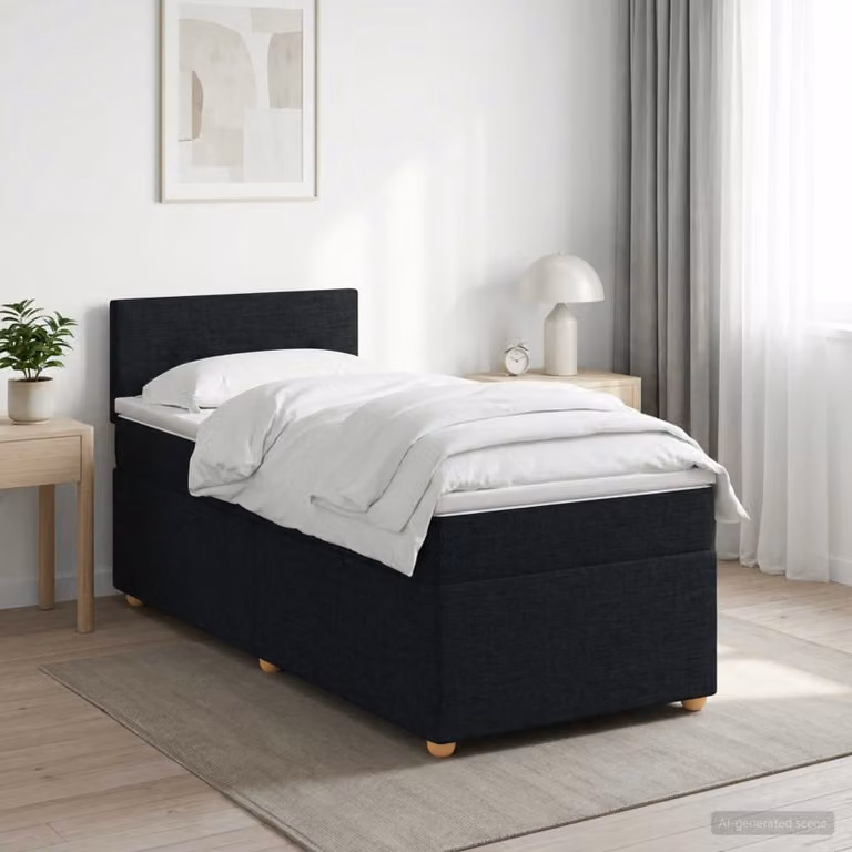 Letto box spring con materasso ibrido vidaXL in tessuto nero L 100 x P 200 cm