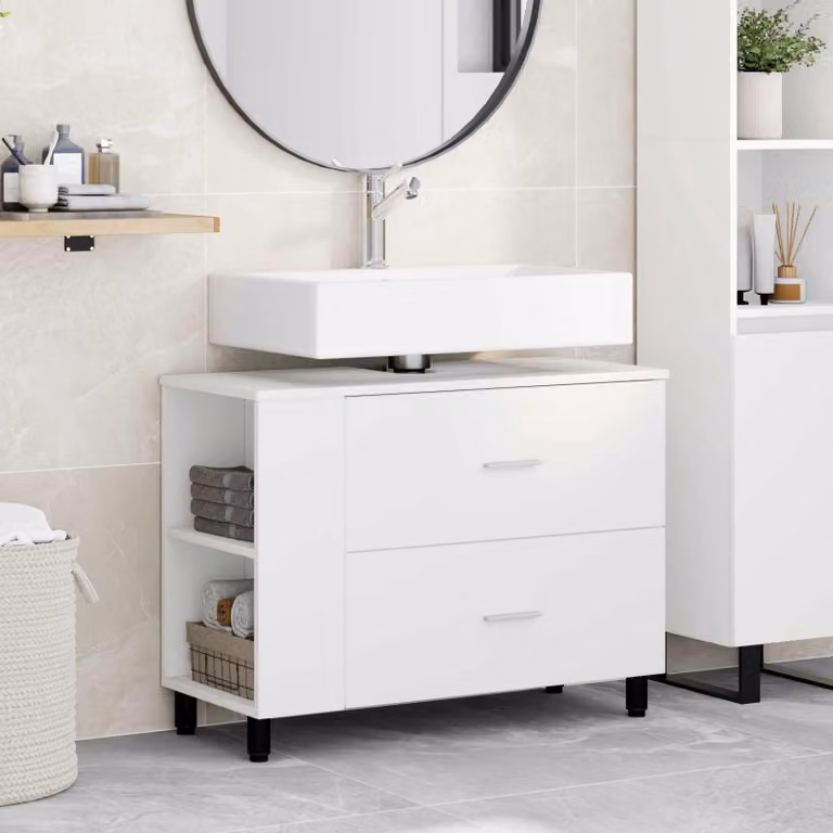 vidaXL Mobiletto da bagno moderno bianco in MDF e metallo L: 80 cm, P: 35 cm, H: 60 cm