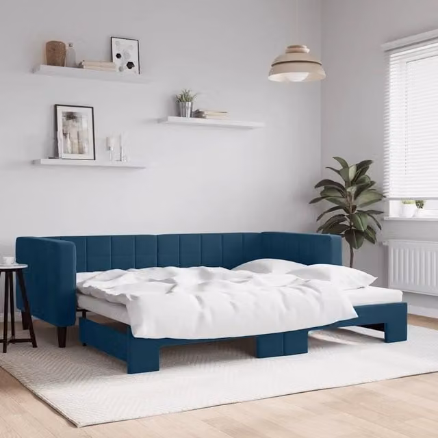 Divano Letto Moderno vidaXL in Velluto Blu per Soggiorno e Camera da Letto – 1