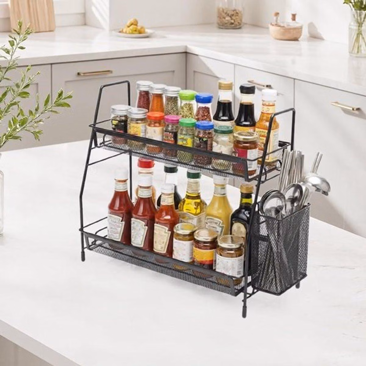 Scaffale portaerbe con 2 ripiani, organizer metallico per cucina, bagno e camera da letto, soluzione salvaspazio per la conservazione di set di spezie e