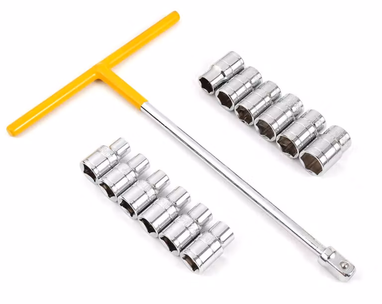 Set di chiavi a bussola con manico a "T", 13 pezzi, con chiavi a bussola da 8 a 19 mm, per riparazioni e uso domestico