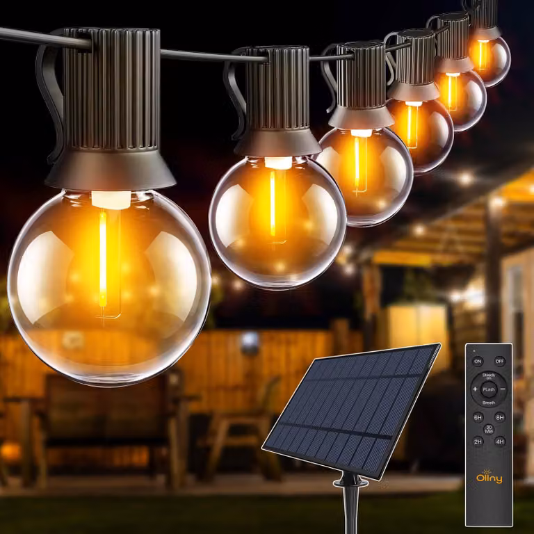 Catena luminosa solare per esterni, 10 metri, con 16 luci LED più una luce aggiuntiva, telecomando, 3 modalità di illuminazione