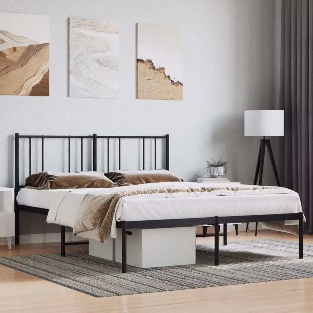 The Living Store Struttura letto con testiera in metallo nero 140x200 cm