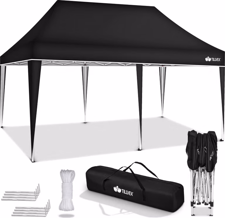 tillvex gazebo 3x6m nero impermeabile | gazebo pop-up pieghevole regolabile in altezza | tenda da giardino protezione UV 50+ | tenda da festa con borsa per giardino