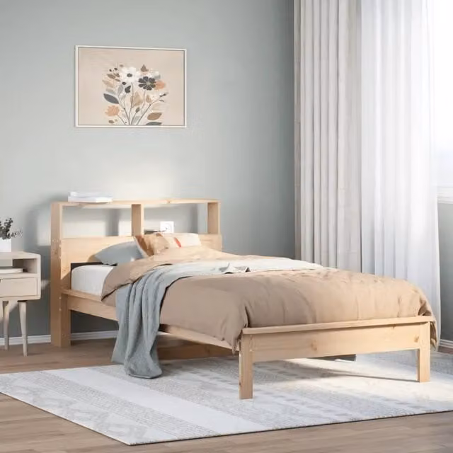 Letto Libreria Design Mania in Legno di Pino Naturale con Contenitore e Ripiani Laterali L/P/H: 200 x 100 x 112 cm