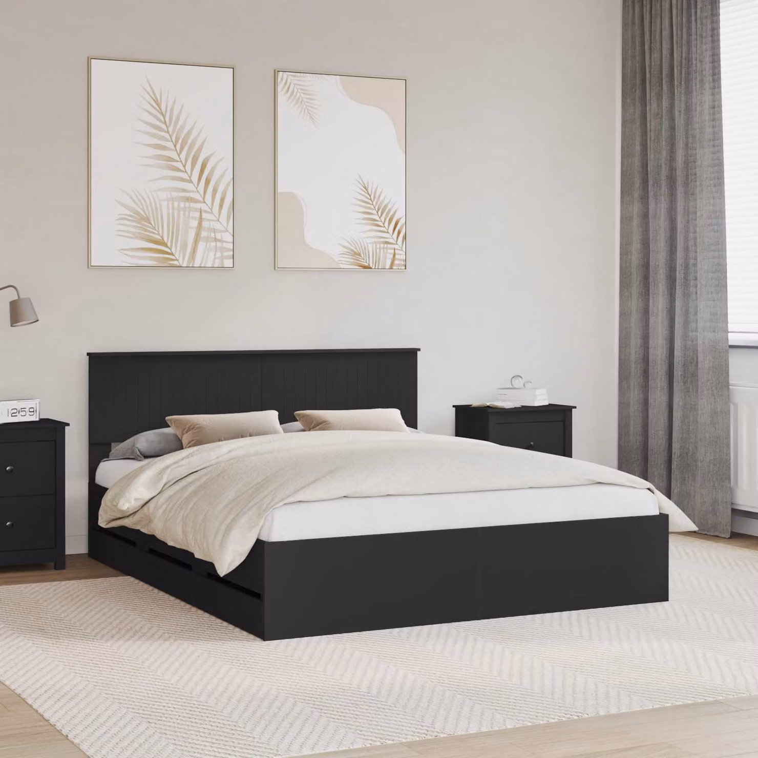 Struttura letto moderno vidaXL in legno ingegnerizzato nero con cassetti L/P/H: 160 x 200 x 163 cm
