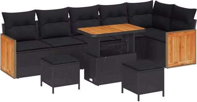 Set Divano da Giardino vidaXL 9 Pezzi Nero con Cuscini e Tavolino da Esterno – 2