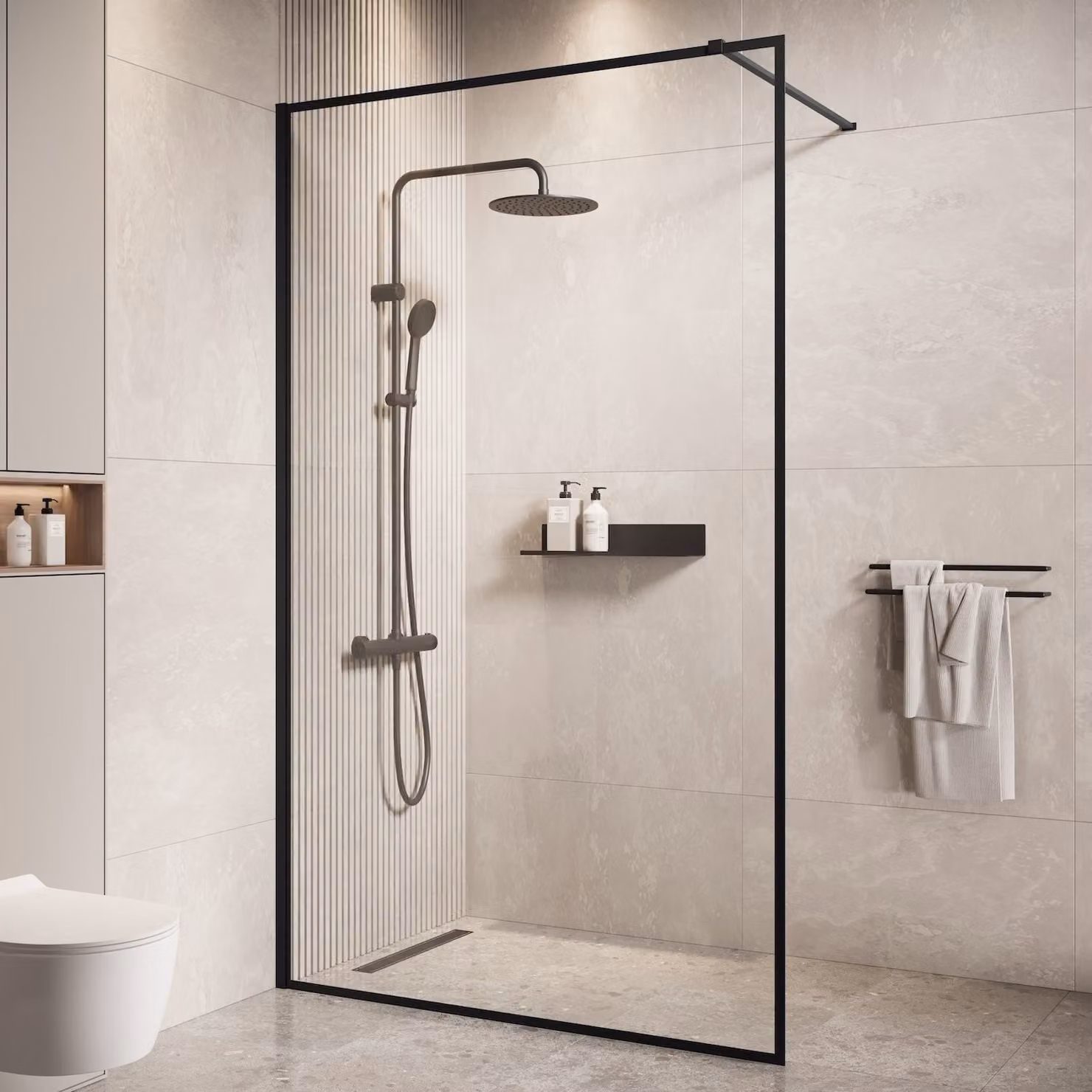 Badplaats Parete Doccia Georgia 120 x 200 cm - Nero - Doccia Walk-In 8 mm Vetro di Sicurezza