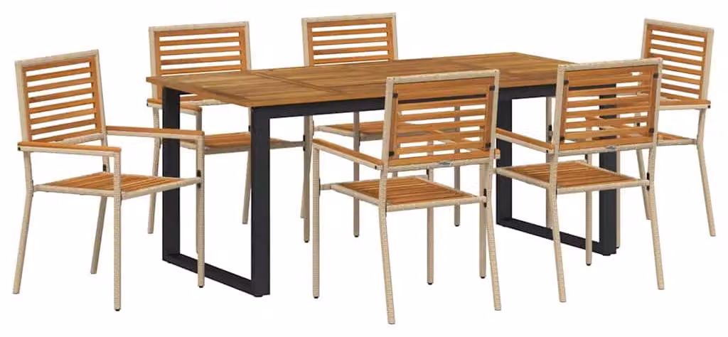 Set da pranzo da giardino, 7 pezzi, color beige, in legno di acacia massello