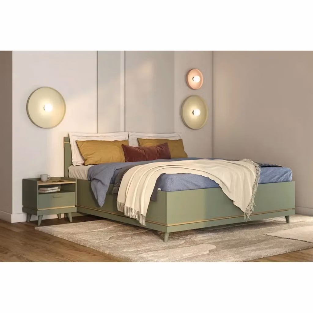 Letto NOKI Meublorama in stile scandinavo verde e marrone L/P: 160 x 200 cm – 2